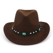 Load image into Gallery viewer, Men Women Felt Hats Ribbon Band Western Cowboy Hat Black 6 Colors Trilby Bowler Hat for Unisex