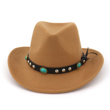 Load image into Gallery viewer, Men Women Felt Hats Ribbon Band Western Cowboy Hat Black 6 Colors Trilby Bowler Hat for Unisex