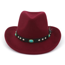 Load image into Gallery viewer, Men Women Felt Hats Ribbon Band Western Cowboy Hat Black 6 Colors Trilby Bowler Hat for Unisex