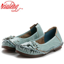 Load image into Gallery viewer, Genuine Leather Women Casual Flower Flat Round Toe Style Boat Shoes Soft Comfortable