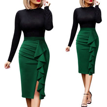 Load image into Gallery viewer, Vfemage Womens Elegant Ruched Ruffle High Waist Slit Split Work Business Cocktail Party Fitted Stretch Bodycon Pencil Skirt 1007