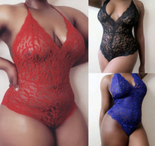 Load image into Gallery viewer, Sexy Womens Full Lace Lingerie Bodysuit Strappy Plunge V Neck Bodycon Leotard Lace Sling Sleepwear Bodysuit Plus size M-2XL