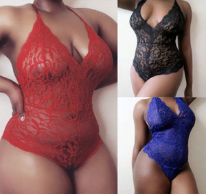 Sexy Womens Full Lace Lingerie Bodysuit Strappy Plunge V Neck Bodycon Leotard Lace Sling Sleepwear Bodysuit Plus size M-2XL