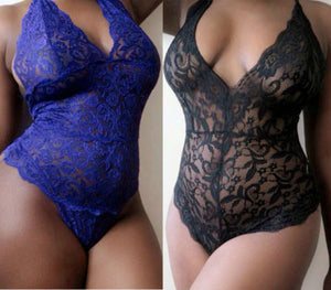 Sexy Womens Full Lace Lingerie Bodysuit Strappy Plunge V Neck Bodycon Leotard Lace Sling Sleepwear Bodysuit Plus size M-2XL