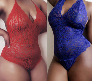 Sexy Womens Full Lace Lingerie Bodysuit Strappy Plunge V Neck Bodycon Leotard Lace Sling Sleepwear Bodysuit Plus size M-2XL