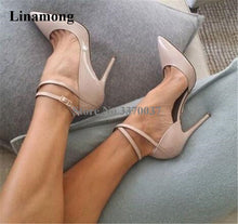 Load image into Gallery viewer, Women Fashion Pointed Toe Black Nude Stiletto Heel Ankle Strap Thin High Heels Formal Dress Shoes