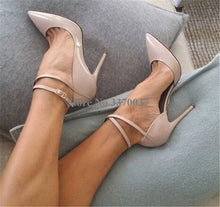 Load image into Gallery viewer, Women Fashion Pointed Toe Black Nude Stiletto Heel Ankle Strap Thin High Heels Formal Dress Shoes