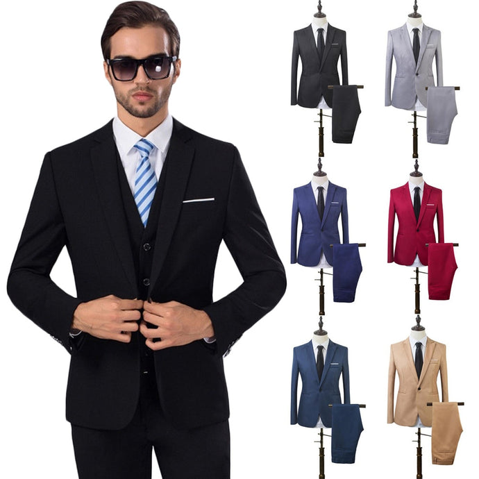 Bridalaf fair Black Formal Men Suit Slim Fit Mens Suits Bespoke Groom Tuxedo Blazer for Wedding Prom Jacket Pants 2Pcs