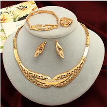 Load image into Gallery viewer, African Beads Jewelry Sets Gold Statement Necklace Earrings Bracelet Ring Sets For Women Dubai Wedding Bridal Accessories