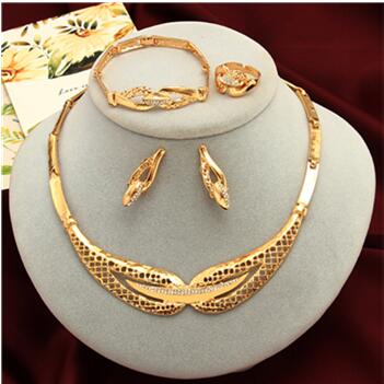 African Beads Jewelry Sets Gold Statement Necklace Earrings Bracelet Ring Sets For Women Dubai Wedding Bridal Accessories