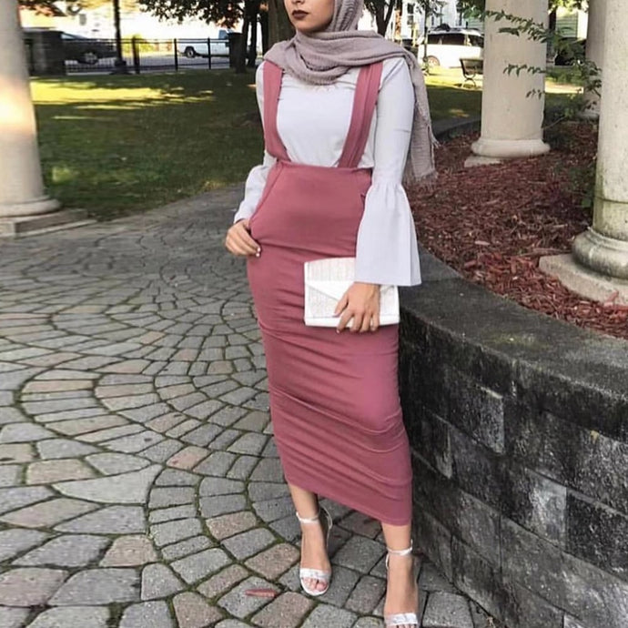 Vestidos Abaya Dubai Turkey Arabic Bodycon Muslim Suspender Skirt Suspenders Hijab Dress Qatar  Women Turkish Islamic Clothing