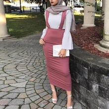 Load image into Gallery viewer, Vestidos Abaya Dubai Turkey Arabic Bodycon Muslim Suspender Skirt Suspenders Hijab Dress Qatar  Women Turkish Islamic Clothing