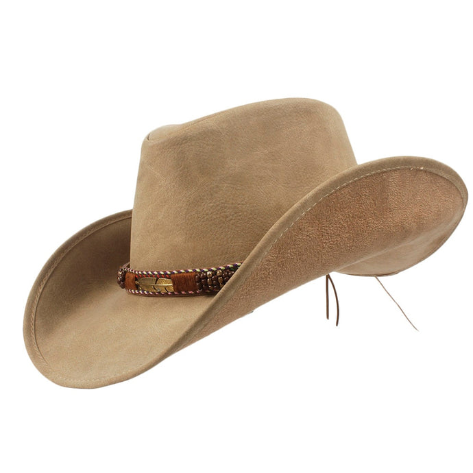 Leather Cowboy Hat Unisex Women Men Western Hat For Lady Dad Fedora Sombrero Hombre Caps Size 58-59CM