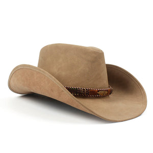 Leather Cowboy Hat Unisex Women Men Western Hat For Lady Dad Fedora Sombrero Hombre Caps Size 58-59CM