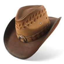 Load image into Gallery viewer, Leather Men Western Cowboy Hat For Dad Gentleman Sombrero Hombre Jazz Caps Size 58-59CM