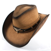 Load image into Gallery viewer, Leather Men Western Cowboy Hat For Dad Gentleman Sombrero Hombre Jazz Caps Size 58-59CM