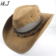 Load image into Gallery viewer, Leather Men Western Cowboy Hat For Dad Gentleman Sombrero Hombre Jazz Caps Size 58-59CM