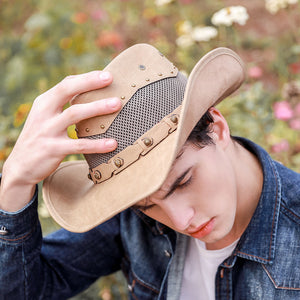 Leather Men Western Cowboy Hat For Dad Gentleman Sombrero Hombre Jazz Caps Size 58-59CM