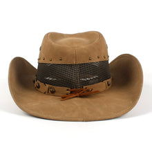 Load image into Gallery viewer, Leather Men Western Cowboy Hat For Dad Gentleman Sombrero Hombre Jazz Caps Size 58-59CM