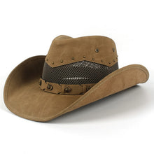 Load image into Gallery viewer, Leather Men Western Cowboy Hat For Dad Gentleman Sombrero Hombre Jazz Caps Size 58-59CM