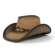 Load image into Gallery viewer, Leather Men Western Cowboy Hat For Dad Gentleman Sombrero Hombre Jazz Caps Size 58-59CM