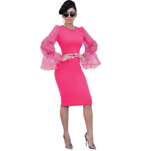 Load image into Gallery viewer, European and American women&#39;s hot explosions fashion slim Pearl European yarn horn sleeve hip sexy dress