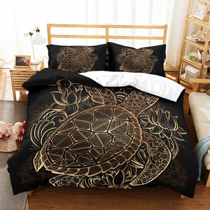 Bedding Outlet Turtles Bedding Set Duvet Animal Golden Tortoise Bed Cover Set King Sizes Flowers Lotus Home Textiles 3pcs Luxury