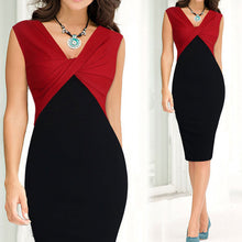Load image into Gallery viewer, Patchwork Fold Work Office Dress Sexy Body con Sleeveless Women Casual Party Dress