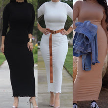 Load image into Gallery viewer, Muslim Plain Thick Bodycon Slim Dress Stretch Long Maxi Kaftan Women Pencil Robe Dress Islamic Dubai Arab Jilbab Sheath Dress