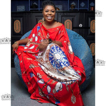 Load image into Gallery viewer, Dress With Scarf 100% Chiffon Elegant Oversize  African Traditional Print Dresses