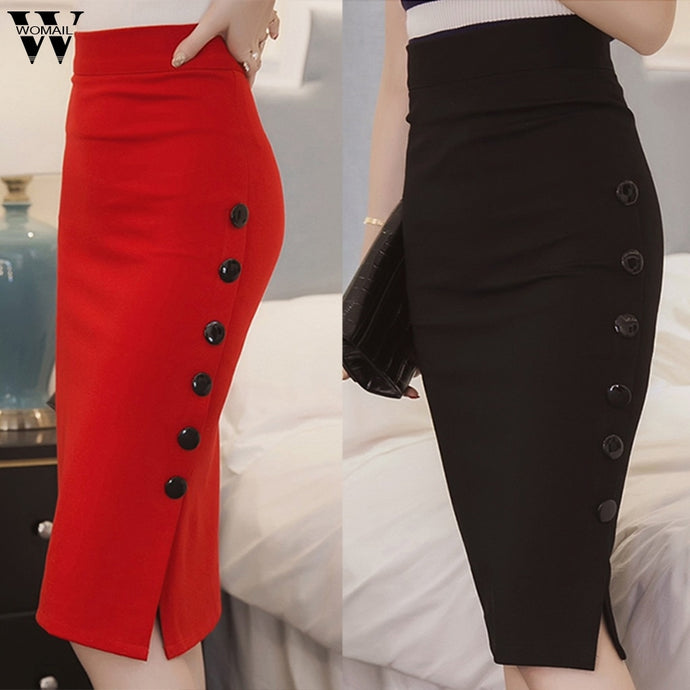Womail Skirt Women Summer Sexy Casual Pencil Skirt Ladies High Waisted Button Office Skirt Multiple Size NEW 2019 dropship M28
