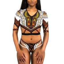 Load image into Gallery viewer, Short Sleeve Brazilian Swimwear Thong African Print Plus Size Bathing Suit