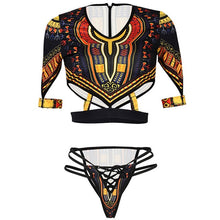 Load image into Gallery viewer, Short Sleeve Brazilian Swimwear Thong African Print Plus Size Bathing Suit