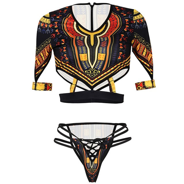 Short Sleeve Brazilian Swimwear Thong African Print Plus Size Bathing Suit