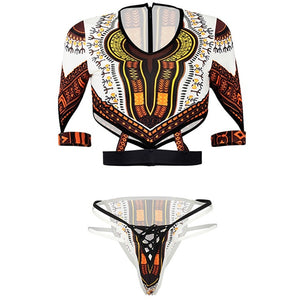 Short Sleeve Brazilian Swimwear Thong African Print Plus Size Bathing Suit