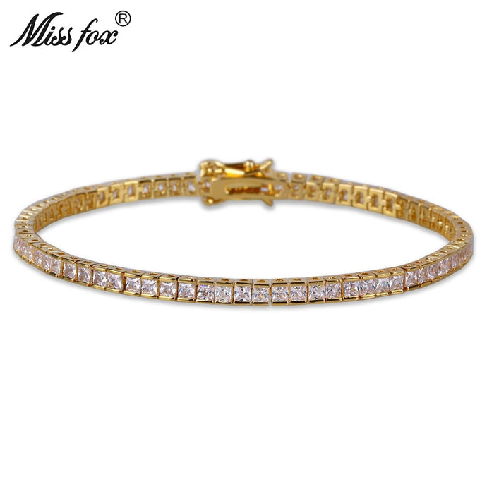 Single Row Square Man Gold CZ Diamond Buckle Bracelet