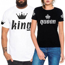 Load image into Gallery viewer, King Queen Letter Crown Print T Shirt Couple Short Sleeve O Neck Loose T shirt Summer Women Tee Shirt Tops