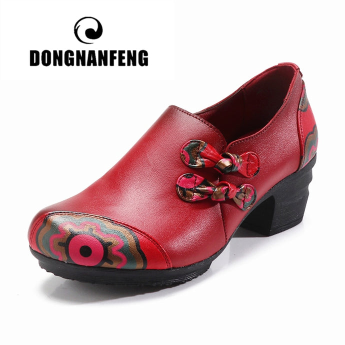 Women Genuine Cow Leather Flat Vintage Loafers Casual Shoes