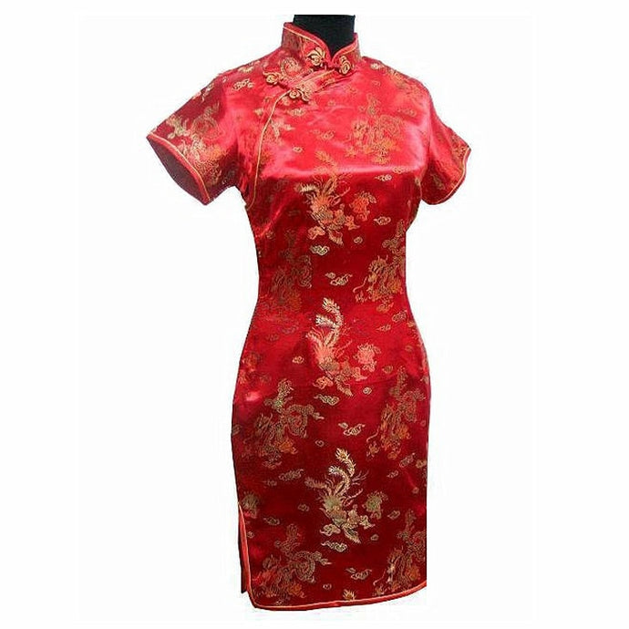 Vintage Chinese style Mini Cheongsam New Arrival Women's Satin Qipao Red Summer Sexy Party Dress Mujer Vestidos Plus Size S-6XL