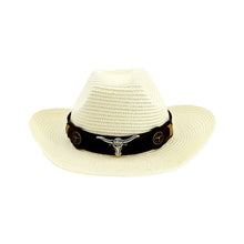 Load image into Gallery viewer, Hat Cowboy Men Straw Panama Hat Belt Cow Decorate Wide Brimmed Hats For Summer Khaki Male Hat 2020 New Arrival