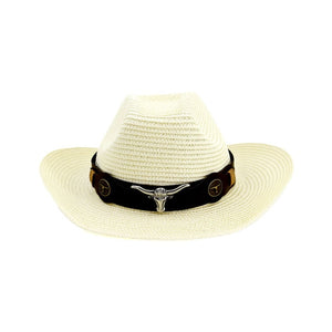 Hat Cowboy Men Straw Panama Hat Belt Cow Decorate Wide Brimmed Hats For Summer Khaki Male Hat 2020 New Arrival