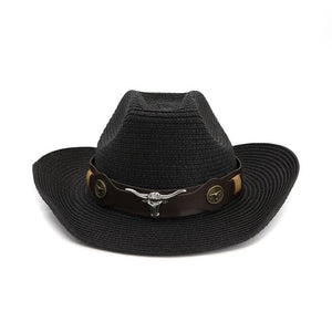 Hat Cowboy Men Straw Panama Hat Belt Cow Decorate Wide Brimmed Hats For Summer Khaki Male Hat 2020 New Arrival