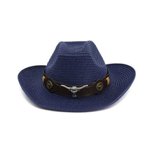 Load image into Gallery viewer, Hat Cowboy Men Straw Panama Hat Belt Cow Decorate Wide Brimmed Hats For Summer Khaki Male Hat 2020 New Arrival