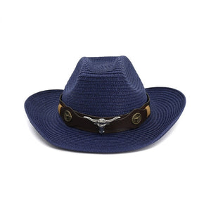 Hat Cowboy Men Straw Panama Hat Belt Cow Decorate Wide Brimmed Hats For Summer Khaki Male Hat 2020 New Arrival