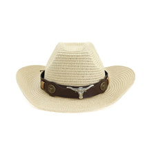 Load image into Gallery viewer, Hat Cowboy Men Straw Panama Hat Belt Cow Decorate Wide Brimmed Hats For Summer Khaki Male Hat 2020 New Arrival