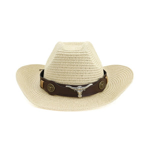 Hat Cowboy Men Straw Panama Hat Belt Cow Decorate Wide Brimmed Hats For Summer Khaki Male Hat 2020 New Arrival