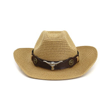 Load image into Gallery viewer, Hat Cowboy Men Straw Panama Hat Belt Cow Decorate Wide Brimmed Hats For Summer Khaki Male Hat 2020 New Arrival