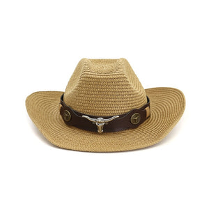 Hat Cowboy Men Straw Panama Hat Belt Cow Decorate Wide Brimmed Hats For Summer Khaki Male Hat 2020 New Arrival