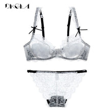 Load image into Gallery viewer, Underwear Sexy Bra Set Plus Size 38 40 White Lace Bra Embroidery Women Transparent Lingerie Set Brand Brassiere