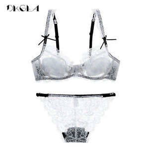 Underwear Sexy Bra Set Plus Size 38 40 White Lace Bra Embroidery Women Transparent Lingerie Set Brand Brassiere